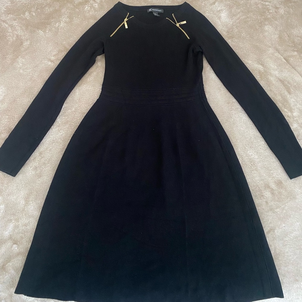 INC International Concepts Black Long Sleeve Dress w/ Gold Zippers